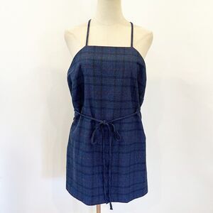 Banana Republic Blue Apron Top Large Side Slits Waist Tie Plaid